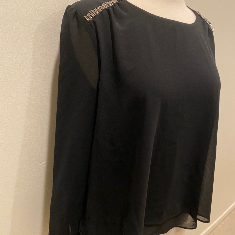 Socialite Chiffon Sequin Blouse Top BLACK Sz S